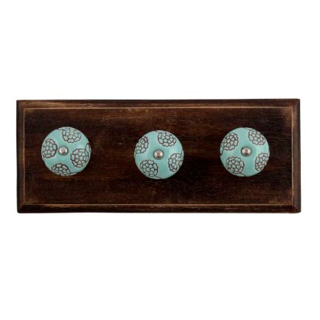 Brown Marigold Ceramic Floral Wooden Hooks